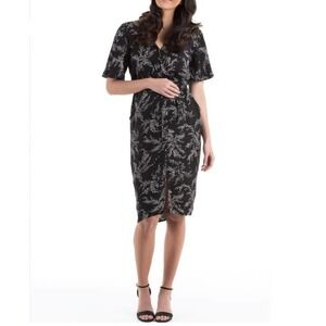 Angel Maternity Printed Maternity & Nursing Wrap Dress Black Size XXL